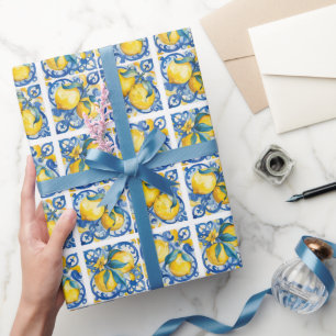 Papier Cadeau Aquarelle de la côte amalfitaine Citron méditerran