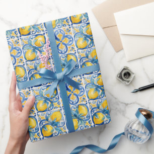 Papier Cadeau Aquarelle de la côte amalfitaine Citron méditerran