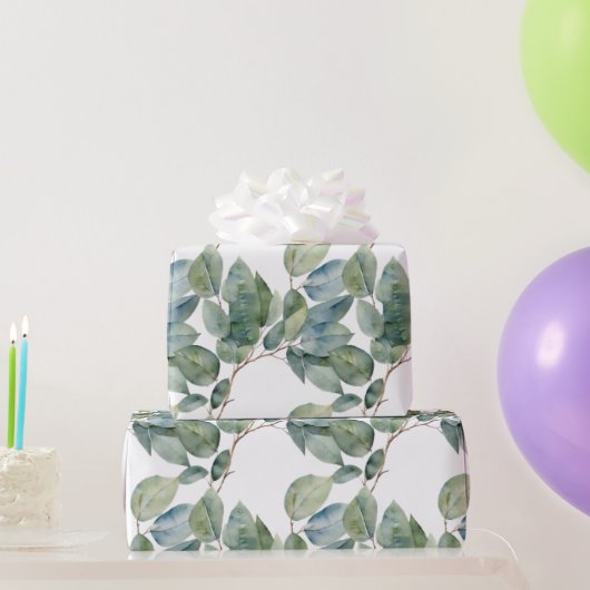 Papier Cadeau Aquarelle de l'eucalyptus délicat vert feuille dou (Cadeaux de fête)