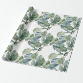Papier Cadeau Aquarelle de l'eucalyptus délicat vert feuille dou (Déroulé)