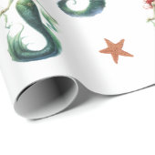 Papier Cadeau Aquarelle de Noël de la sirène (Coin rond)