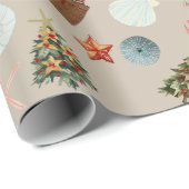 Papier Cadeau Aquarelle de Noël de l'île tropicale (Coin rond)