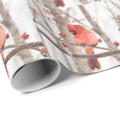 Papier Cadeau Aquarelle de Noël du Cardinal du Nord (Coin rond)