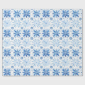 Papier Cadeau Aquarelle de Noël Festive Flakes Bleus (Plat)