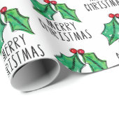Papier Cadeau Aquarelle de Noël Holly (Coin rond)
