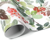 Papier Cadeau Aquarelle de Noël Holly Berries (Coin rond)