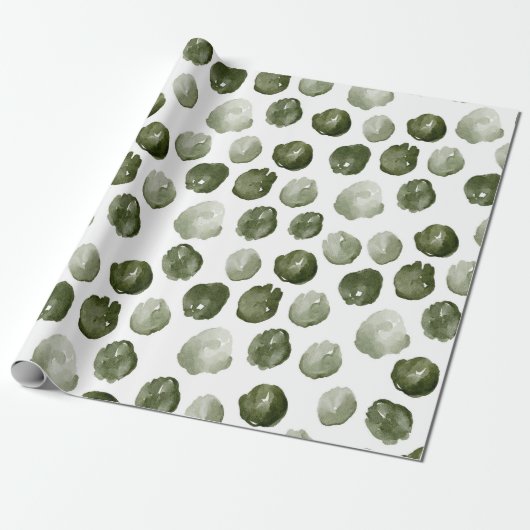 Papier Cadeau Aquarelle de Noël moderne Points verts (Déroulé)
