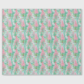 Papier Cadeau Aquarelle de Noël Palm Beach Pink & Green Trees (Plat)