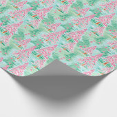 Papier Cadeau Aquarelle de Noël Palm Beach Pink & Green Trees (Coin)