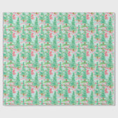 Papier Cadeau Aquarelle de Noël Palm Beach Pink & Green Trees (Plat)