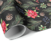 Papier Cadeau Aquarelle de Noël Poinsettia Floral (Coin rond)