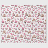 Papier Cadeau Aquarelle de Noël rose Vintage (Plat)