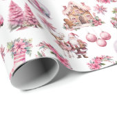 Papier Cadeau Aquarelle de Noël rose Vintage (Coin rond)