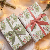Papier Cadeau Aquarelle de Noël Rouge Holly Vert