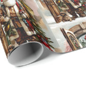 Papier Cadeau Aquarelle de Noël Santa Claus avec chiot (Coin rond)