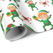 Papier Cadeau Aquarelle de Noël Sucre de canne Elfe Vert (Coin rond)