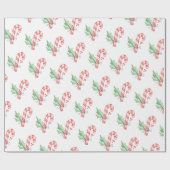 Papier Cadeau Aquarelle de Noël Sucres de canne rouges et verdur (Plat)