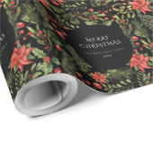 Papier Cadeau Aquarelle de Noël Verdure fleurie Botanique (Coin rond)