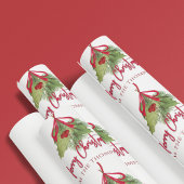 Papier Cadeau Aquarelle de Noël Vert Calligraphie rouge