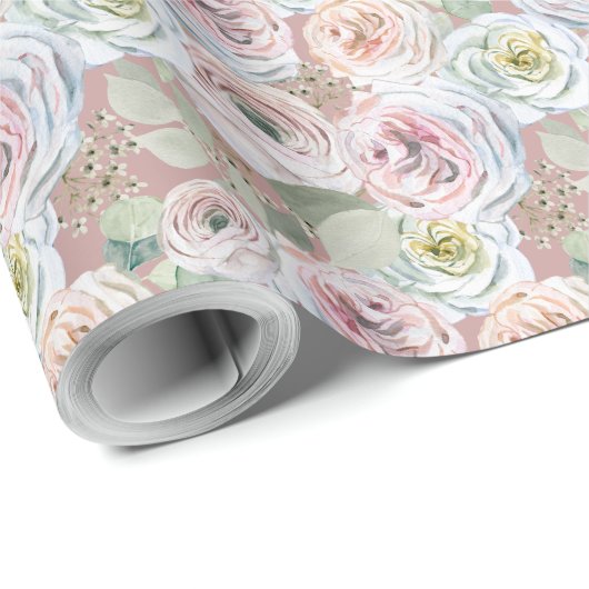 Papier Cadeau Aquarelle de pêche rose pâle roses Rouleau de chas (Coin rond)