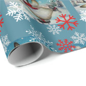 Papier Cadeau Aquarelle de pingouin de Whimsical Patinage de gla (Coin rond)