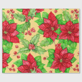 Papier Cadeau Aquarelle de Poinsettia et de baies sèches (Plat)