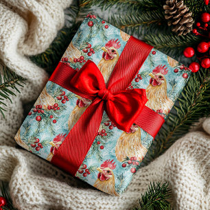 Papier Cadeau Aquarelle de poulet de Noël