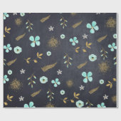 Papier Cadeau Aquarelle de printemps bleu et or (Plat)