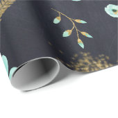 Papier Cadeau Aquarelle de printemps bleu et or (Coin rond)