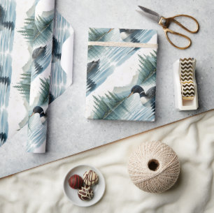 Papier Cadeau Aquarelle de style loon commun Oiseau baignade Lac