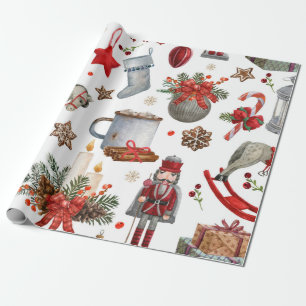 Papier Cadeau Aquarelle décoration de noël motif