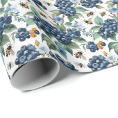 Papier Cadeau Aquarelle des bleuets et des abeilles (Coin rond)