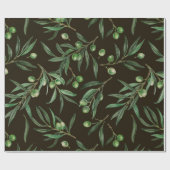 Papier Cadeau Aquarelle des branches d'olive en noir (Plat)