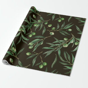 Papier Cadeau Aquarelle des branches d'olive en noir