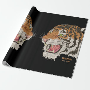 Papier Cadeau Aquarelle deux tigres en colère face au noir
