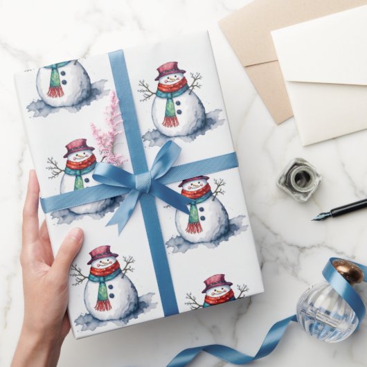 Papier Cadeau Aquarelle d'hiver de Noël blanc blanc blanc (Cadeaux)