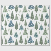 Papier Cadeau Aquarelle d'hiver moderne pin vert arbre Noël (Plat)