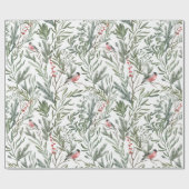 Papier Cadeau Aquarelle d'hiver Oiseau Noël (Plat)