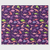 Papier Cadeau Aquarelle Dinosaure Silhouette Enfants violets ros (Plat)