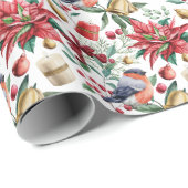 Papier Cadeau Aquarelle d'oiseaux rouges Robin Noël hiver (Coin rond)