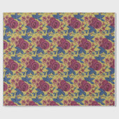 Papier Cadeau Aquarelle d'or Rose bleu Bourgogne (Plat)