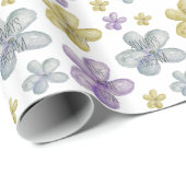 Papier Cadeau Aquarelle d'or violet Fleurs Inspirationnelles (Coin rond)