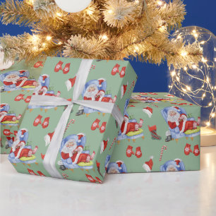 Papier Cadeau Aquarelle dormant Père Noël peint à la main
