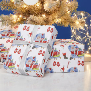 Papier Cadeau Aquarelle dormant Père Noël peint à la main