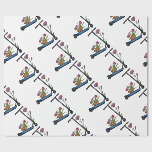 Papier Cadeau Aquarelle douce Art Push Scooter Papier d'envelopp (Plat)