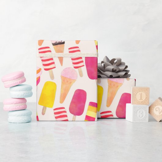 Papier Cadeau Aquarelle douce été crème glacée (Baby Shower)