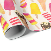 Papier Cadeau Aquarelle douce été crème glacée (Coin rond)