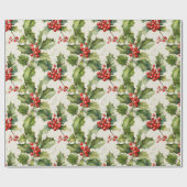 Papier Cadeau Aquarelle douce Holly & Berries Design élégant (Plat)