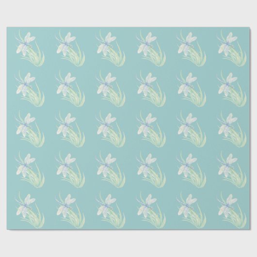 Papier Cadeau Aquarelle Dragonfly en bleu et vert (Plat)