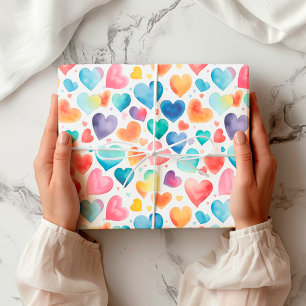 Papier Cadeau Aquarelle du coeur coloré mignon amour Motif doux